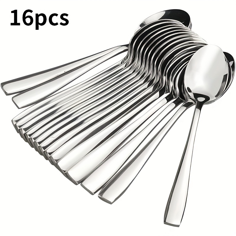 16pcs Teaspoon Set, Silverware Spoons, Stainless Steel Teaspoons, Small Spoons, Mirror-polished Teaspoons, Dessert Spoons, Suitable For Home, Kitchen, And Restaurant, Dishwasher Safe