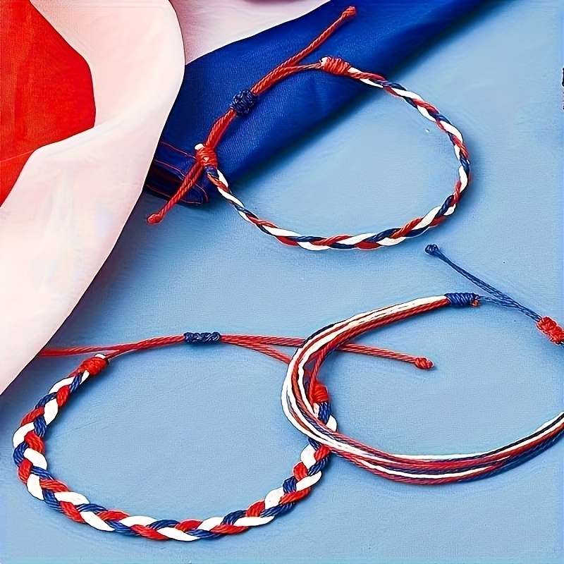 Pair of 2 Bohemian American Flag Woven Hand Chains