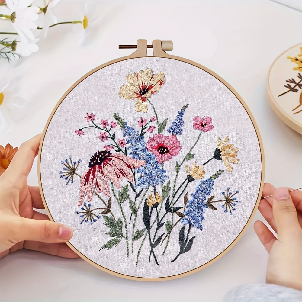 

Embroidery Kit Material Package, With Floral Pattern And Instructions, Hoop Thread Needle, 1pc Stitch Kit, Beginner's Embroidery Kit, Handmade Embroidery Kit For Beginners