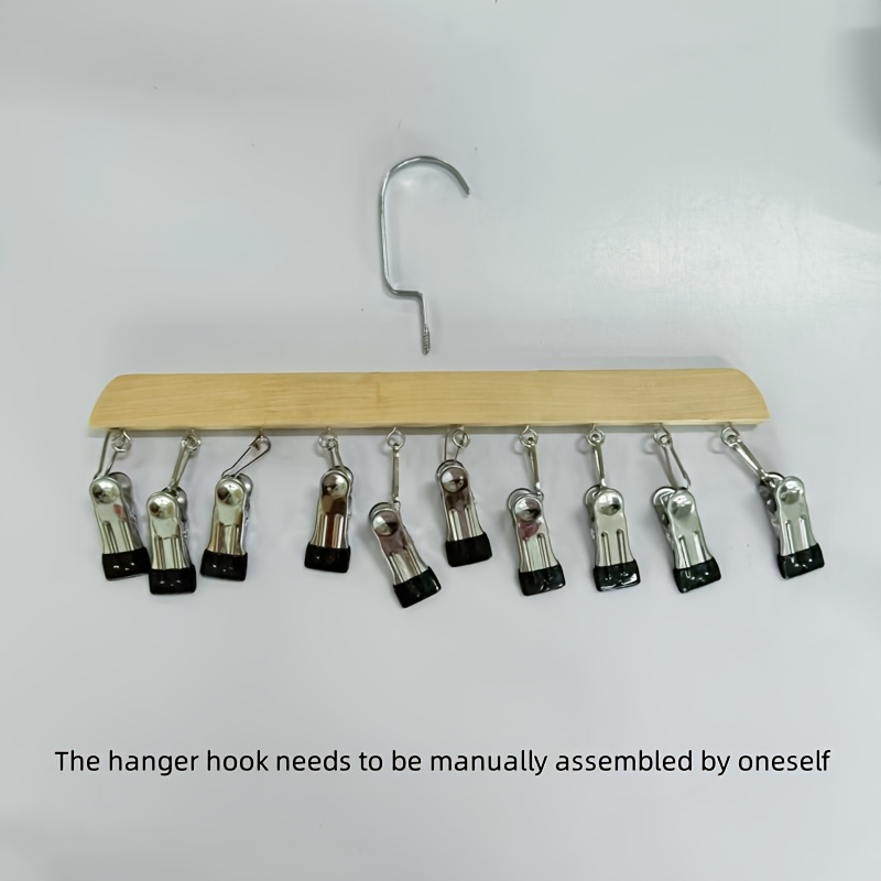 Image of 10-clip Wooden Hat Rack - Portable Hanging Cap Organizer, Multipurpose Clothes Hanger For Underwear, Scarves, Belts, Additions - Space- Household Storage For Bathroom, Bedroom, Closet, Dorm