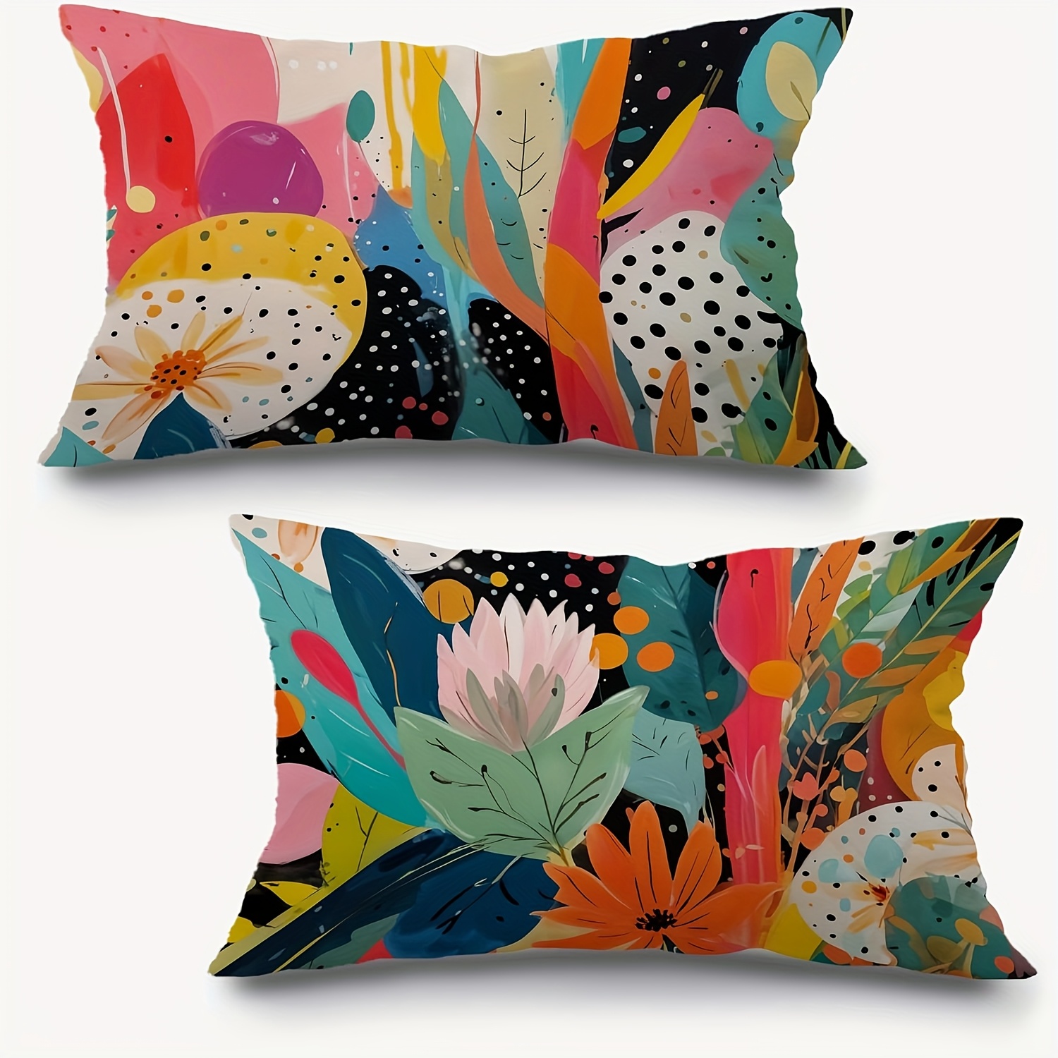 TEMU 2pcs Abstract Boho Floral Pillow Covers, Maximalist Colorful Flower Botanical Lumbar Throw Pillow Covers For Home Bedroom Living Room, Modern