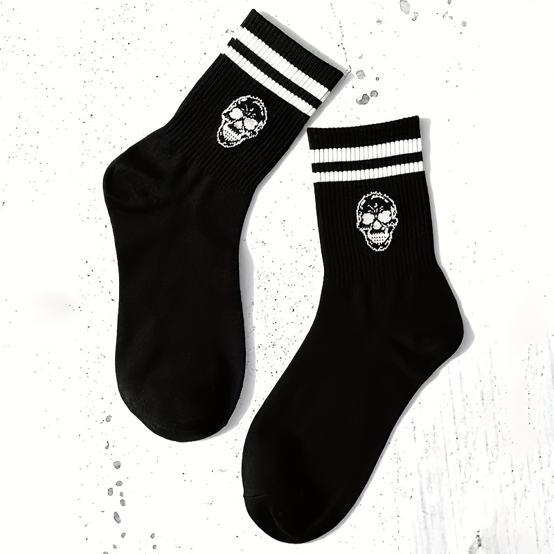 

Men's Striped & Skull Print Socks - Breathable, Comfortable Polyester For Sports & Casual Wear