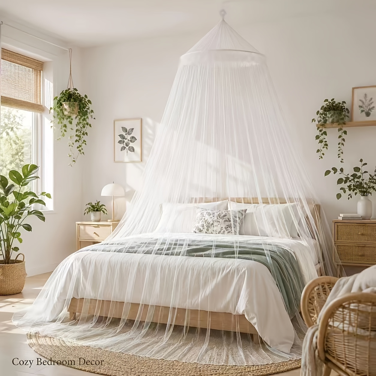 TEMU Hanging Bed Canopy Net, Full Coverage Mesh Net For Bedroom, Soft Draped Design, Decoration, Blue White Pink Purple Color Options