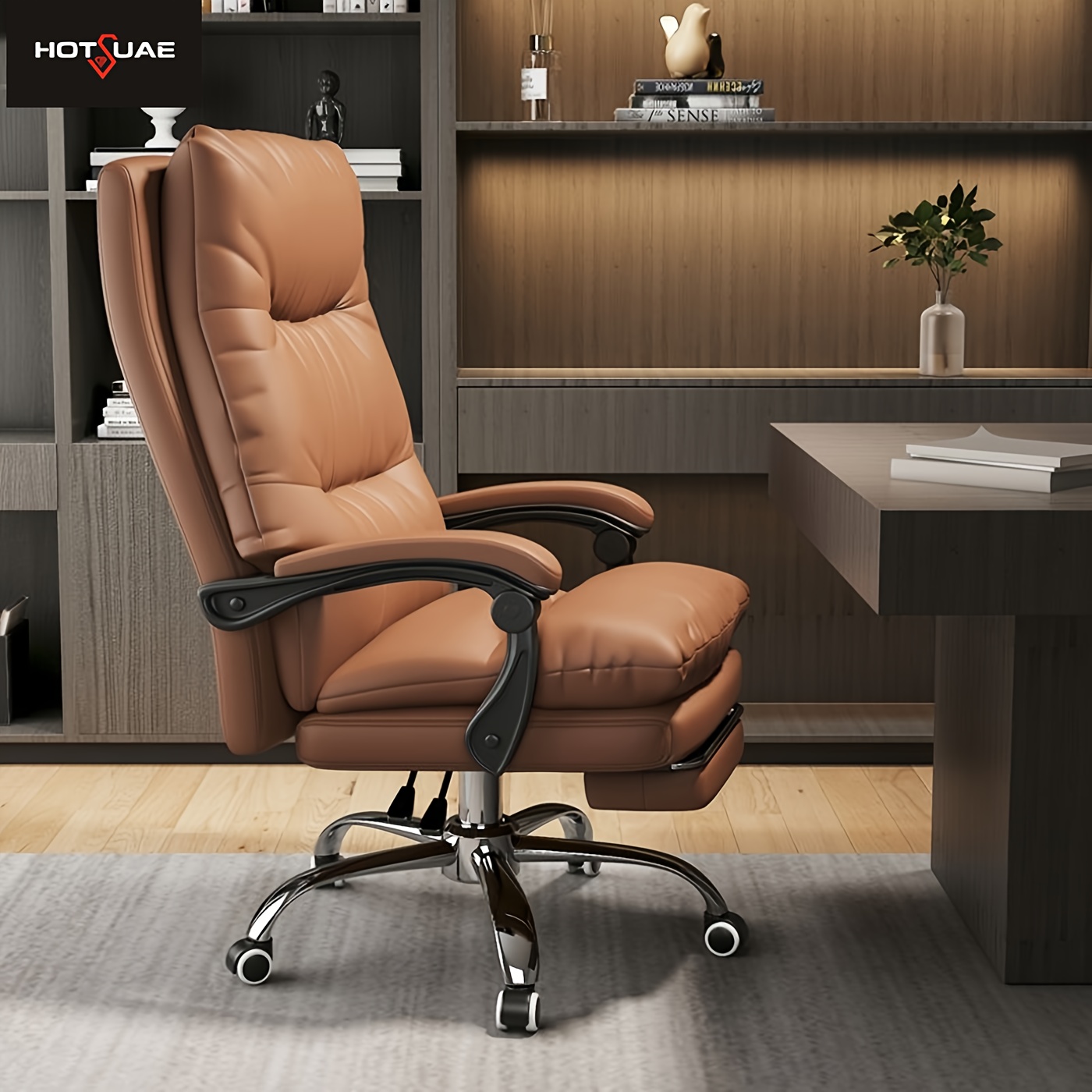 Ergonomic Office Chair with Pull-Out Footrest - Adjustable Height, Swivel Leather Desk Chair Suitable for Office, Napping, Prolonged Sitting, Bedroom