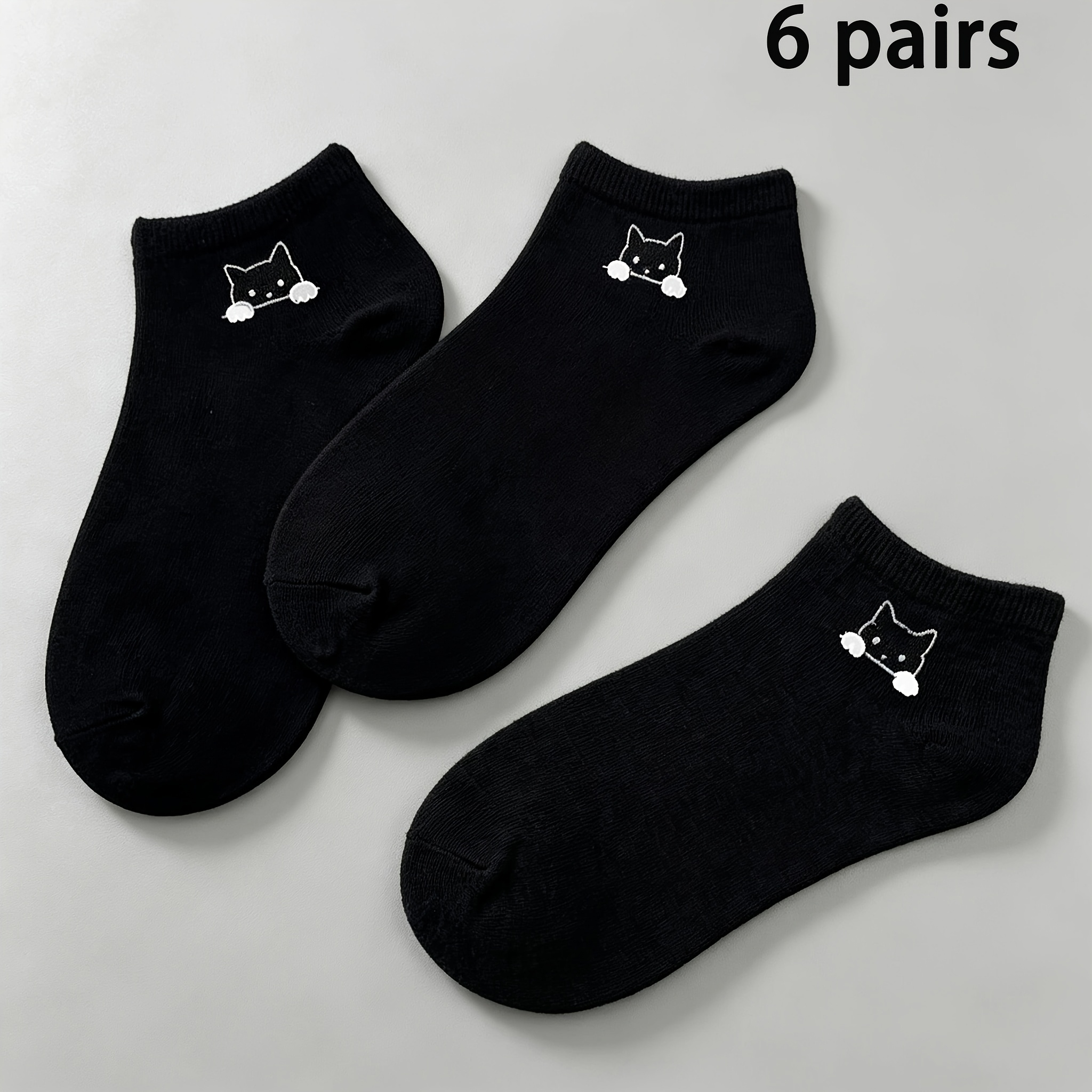 TEMU 3/6/9 Pairs Women's Black White Gray 3-color Toe-parted Kitten Short Socks, Easy Comfortable, Soft And Lightweight, Suitable For Daily Wear,
