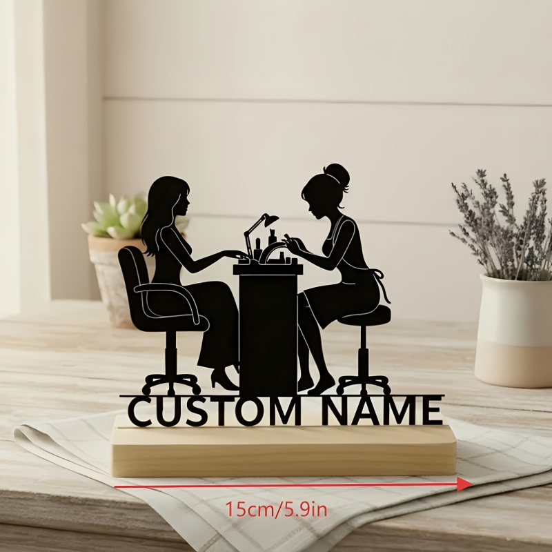 TEMU 1pc Plaque de Nom Thème Technicien des Ongles Personnalisable, Ornement de Décoration de Bureau de Salon d'Ongles, Panneau de Station Exclusif