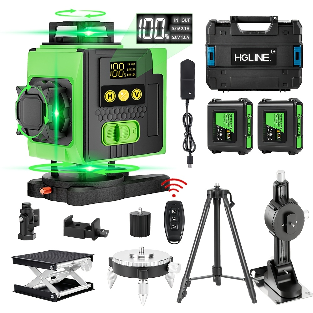 Image of 1 Set 16 Lines Laser Level, 360° , 4x360° Green Cross Line Laser Level Tool, For Construction And Picture Hanging, 4d Laser Level With 4800mah Rechargeable Battery, Additions Optional
