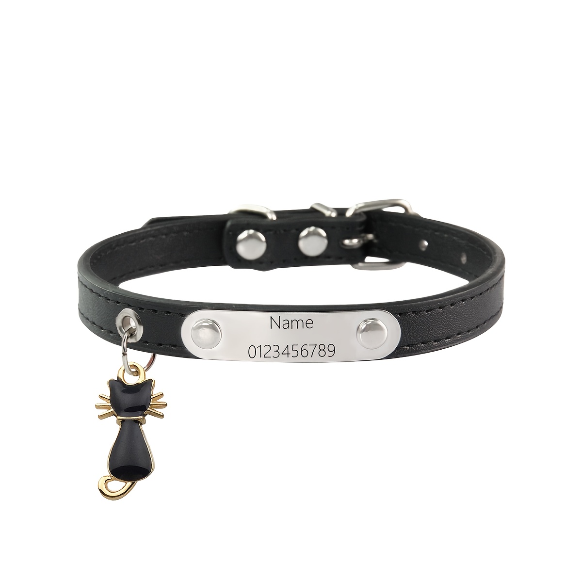 TEMU Personalized Cat Collar With Custom Engraved Nameplate, Faux Leather Pet Collar Charm For Kittens And Small Dogs