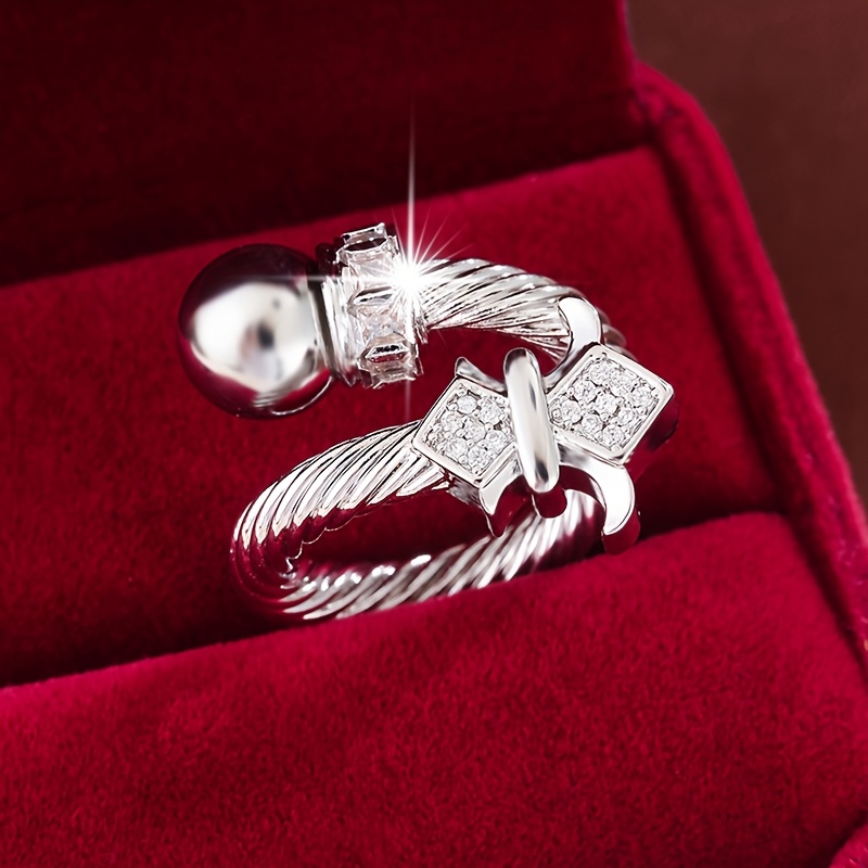 Adjustable Golden Ring with Sparkling Zirconia Accents