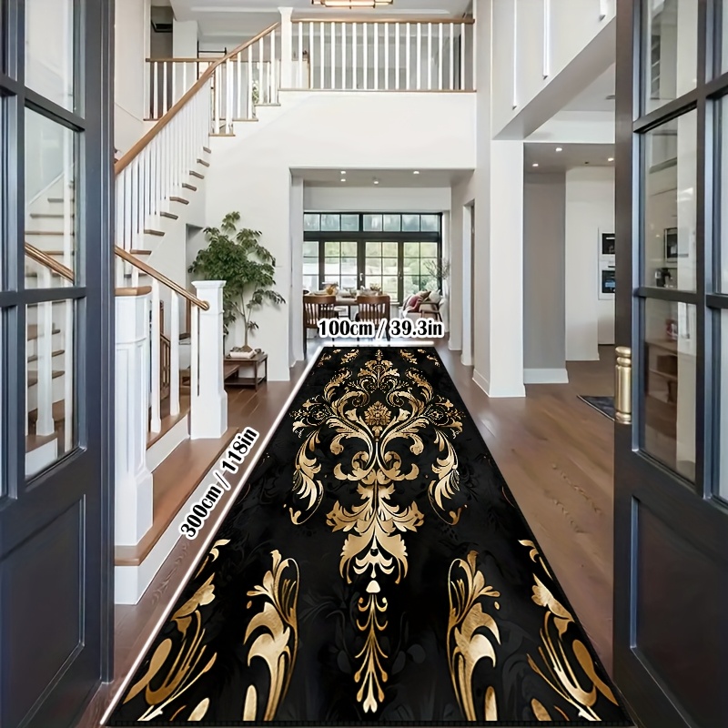 TEMU Golden Diamond Velvet Runner Rug, 1pc, Black With Golden, European Style Long Strip Carpet, Indoor/outdoor Runner Rug, Soft, Comfortable,