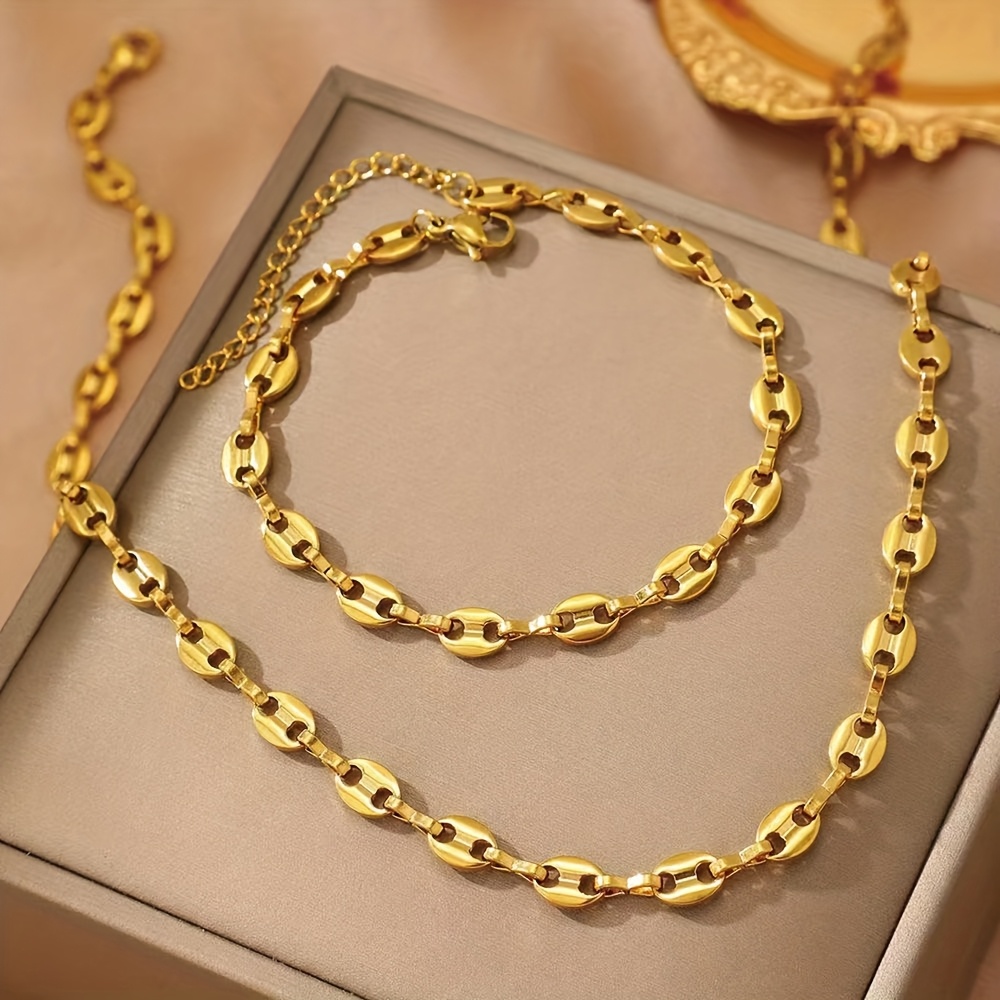 TEMU 2pcs Necklace And Bracelet Set | Luxurious Fashion Women' | Wedding Party Gift Set