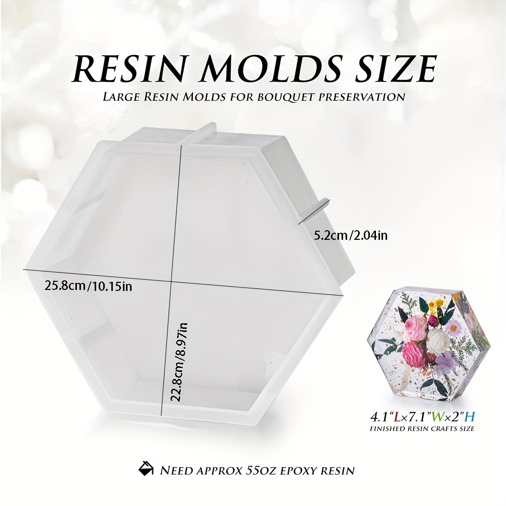 TEMU 1pc Large Silicone Hexagon Mold, Resin Cast Heart-shaped Silicone Mold, Epoxy Resin Mold For Flower Preservation, Diy Resin Crafts With Bouquet,