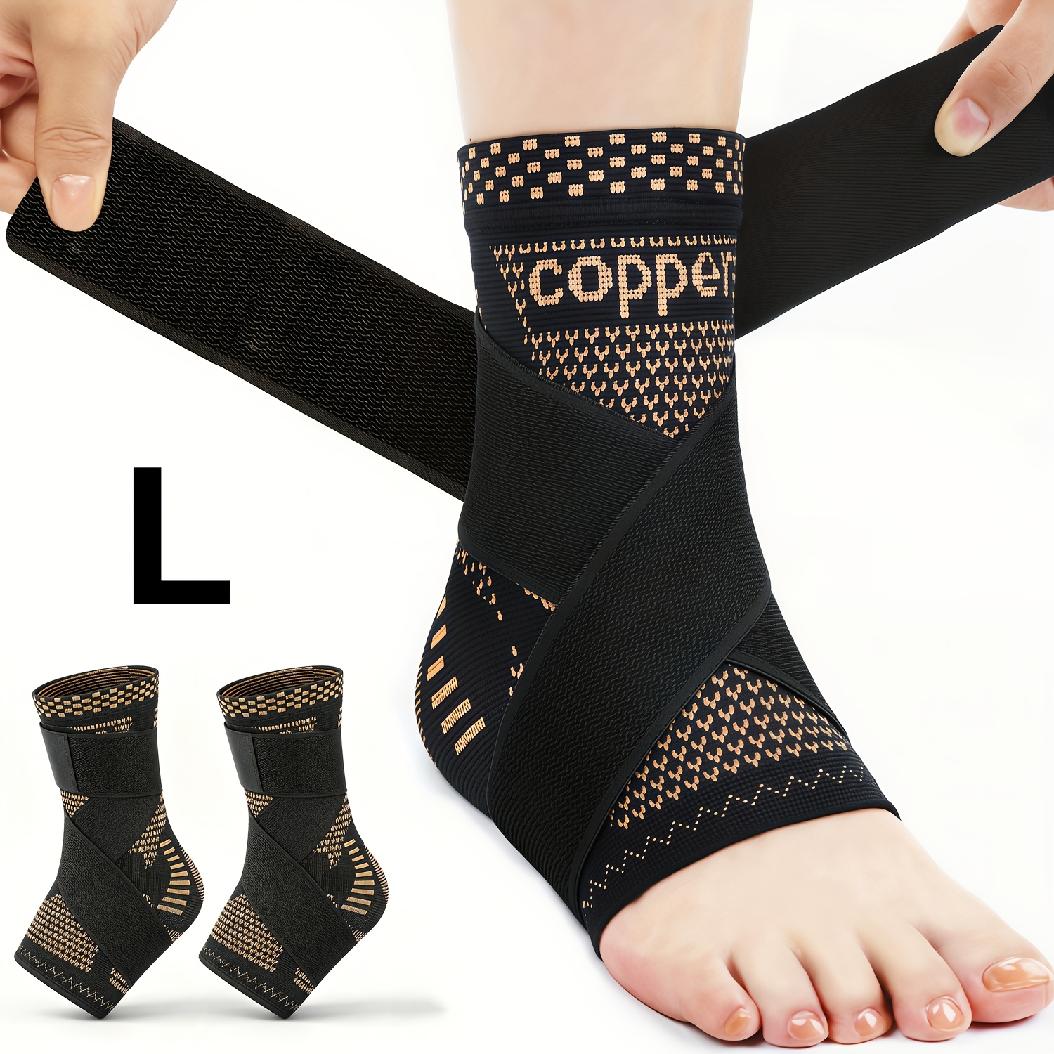 TEMU 2pcs Adjustable Copper Infused Ankle Brace For , Compression Ankle Support Sleeve With Strap, Breathable Ankle Wrap For Running, Basketball,