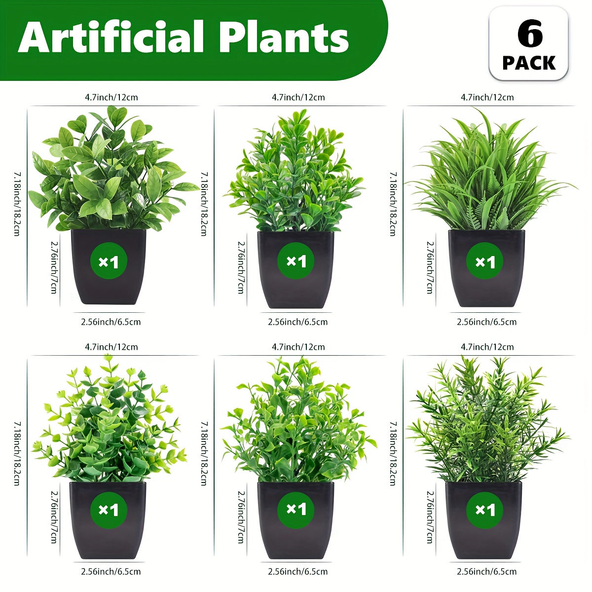 TEMU 6pcs, Artificial Potted Plants Fake Plants, Eucalyptus Potted Faux Decorative Grass Plant With Black Plastic Pot For Home Decor, Indoor, Office, Desk, Table Decoration