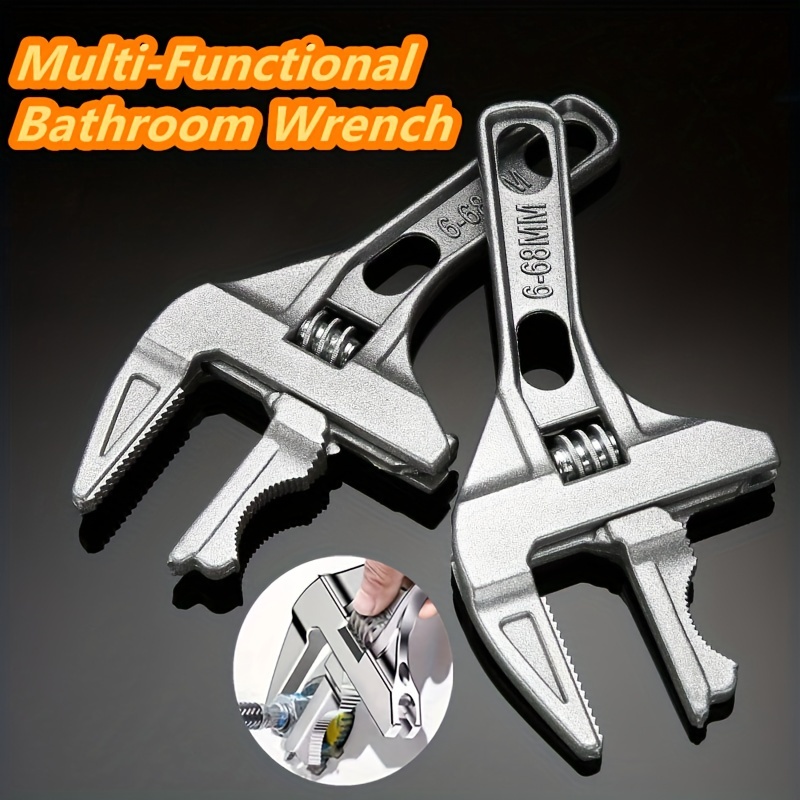 

1pc Adjustable Aluminum Alloy Wrench, Multifunctional Large Opening, Versatile Bathroom Pipe Wrench, Dual-sided Teeth, Faucet And Drain Pipe Installation Tool