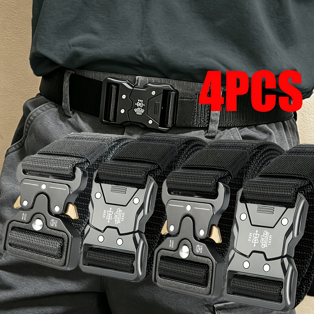 TEMU 4 Tactical-style Men's Belts -release Buckles-adjustable And Durable, Perfect For Hiking, Camping, Work, Travel, Sports, And Casual Attire |