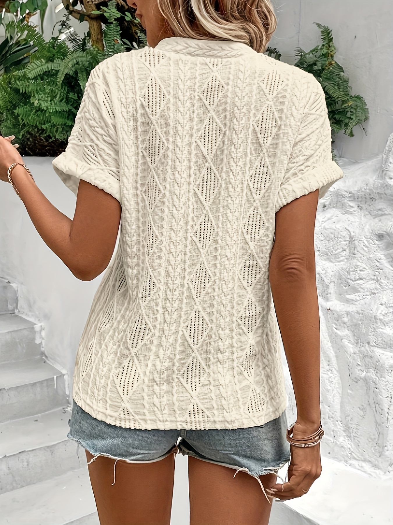 women's summer casual crochet v neck blouse short puff Temu