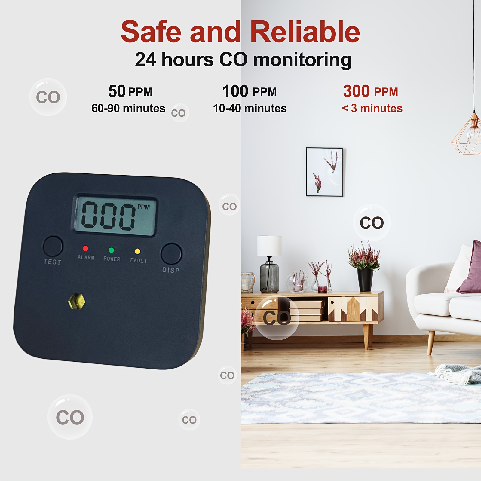 TEMU Carbon Detectors, Carbon Alarm, Co Alarm For Home, Travel Carbon Detector With Display For Camping, Indoor Protection, , Digital Display,