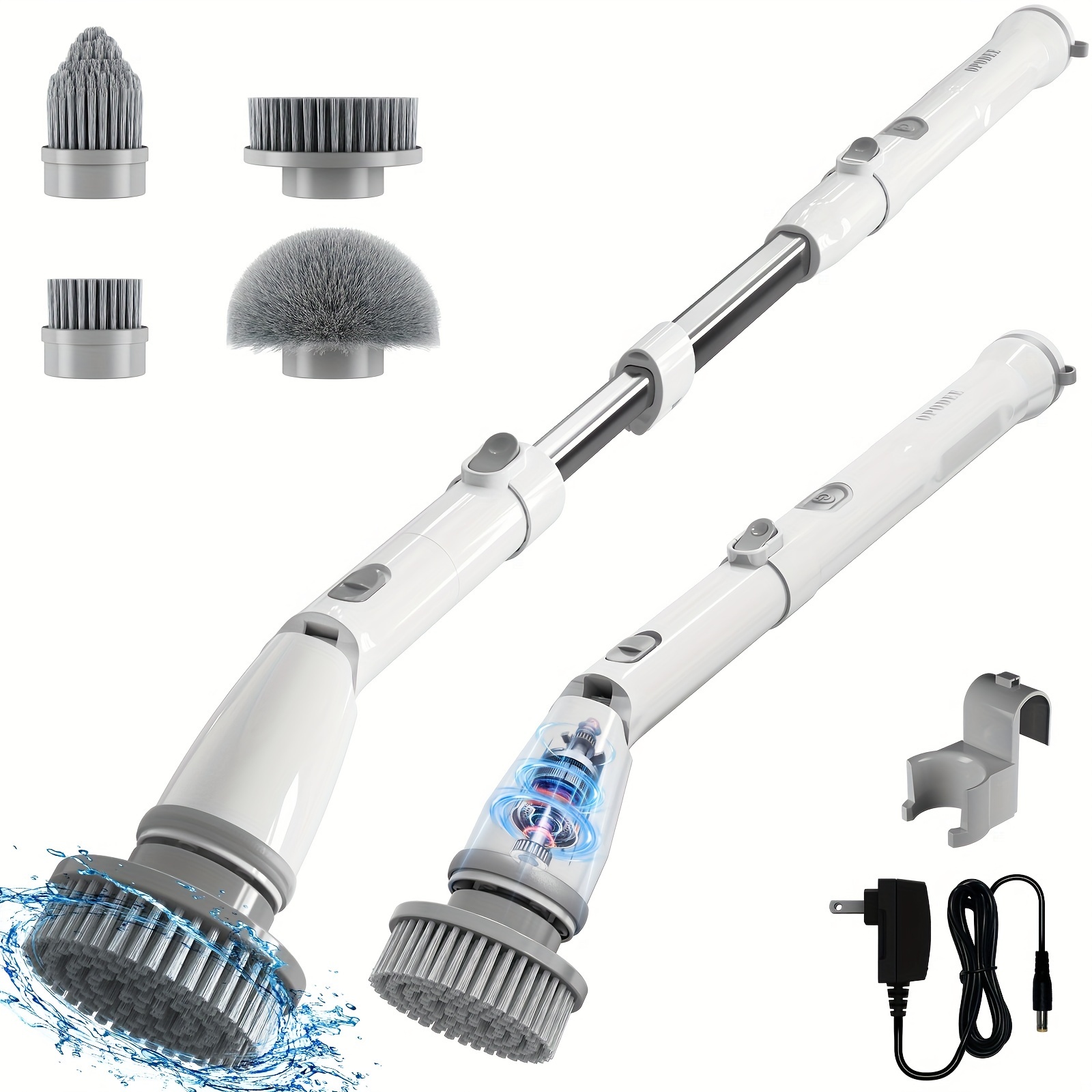 

Electric Spin Scrubber, Shower Scrubber With Long Handle, Adjustable Extension Arm, 4 Replaceable Heads, 3 Angles, 2 Rotating Speeds, Spin Brush For Shop Cleaning Bathroom Tile Tub Floor