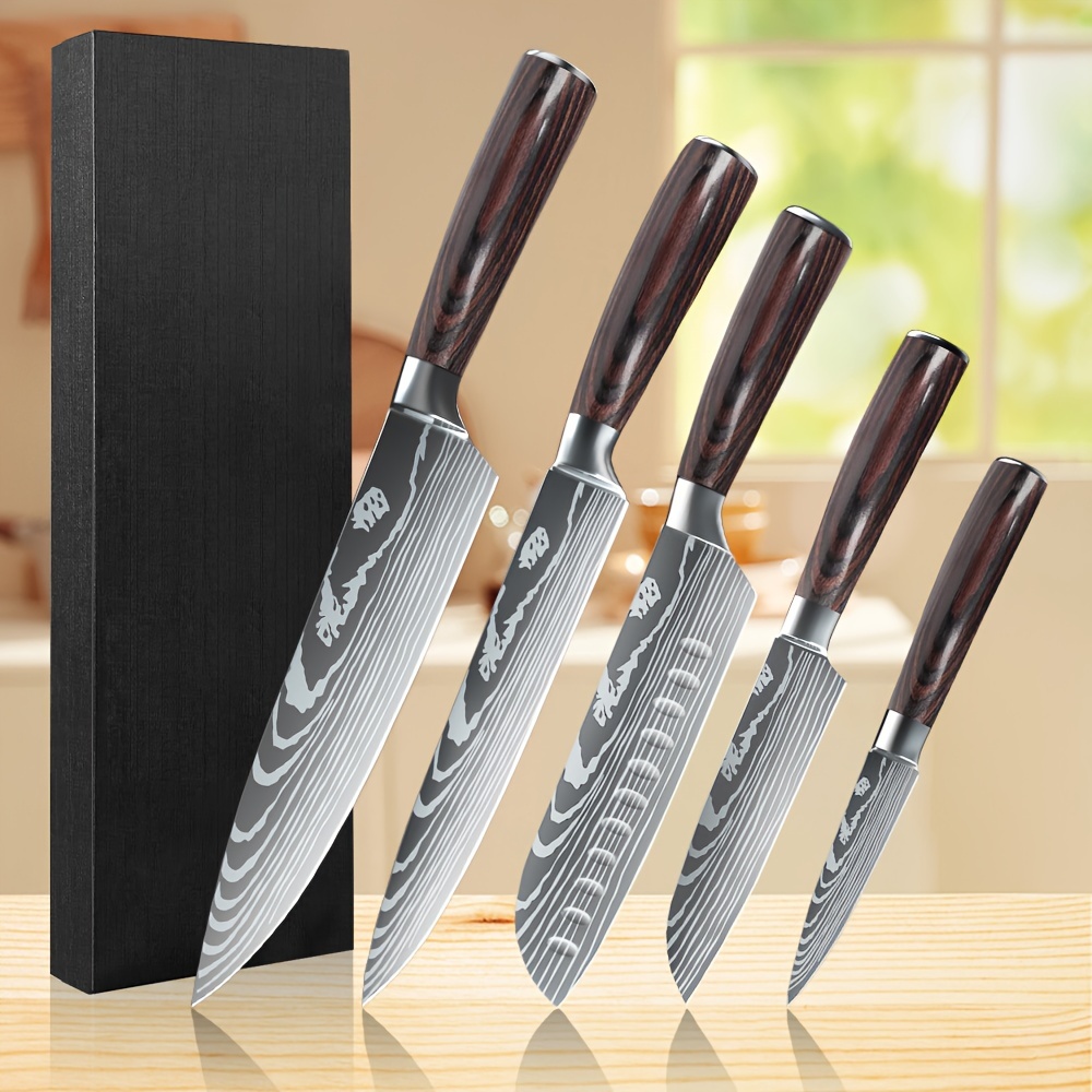 

Professional Kitchen Chef Knife Set, Japanese 5 Pcs High Carbon Stainless Steel Ultra Sets With Sheaths, Ergonomically Handle Multifunctional Cutter Kitchen Gadgets Gifts For Mom Or Dad