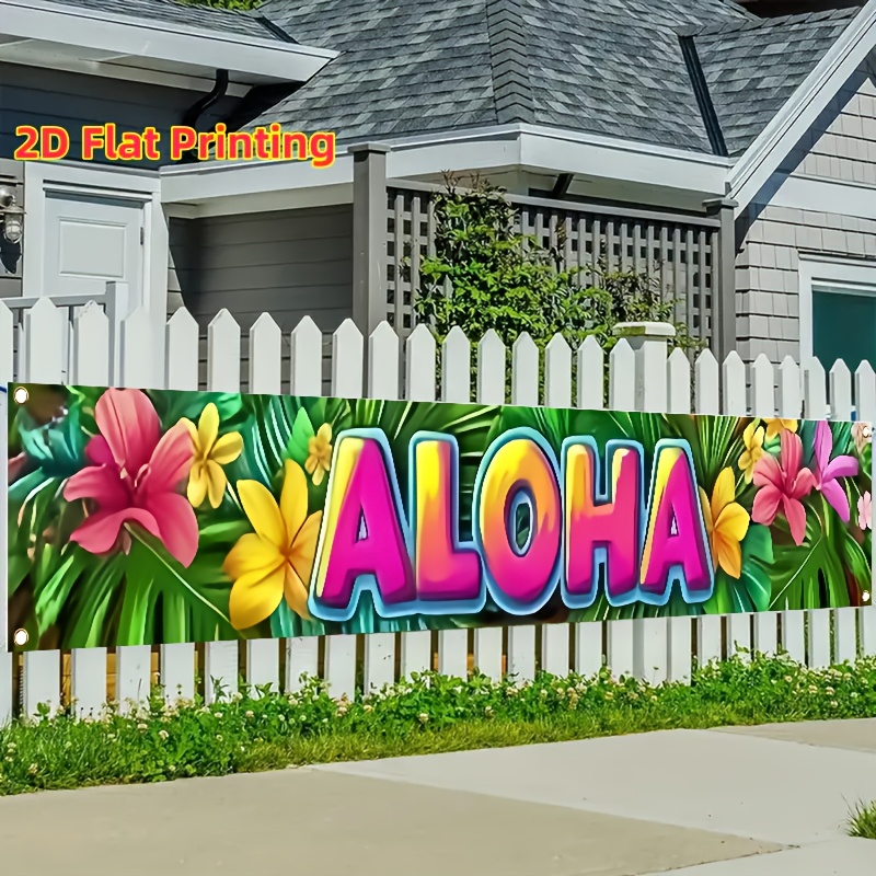 E-shop 1 Stück, „Hello, Summer“ Banner, Hawaii-tropische Themenprodukte – Bannerdekoration mit Musterdesign, Außendekoration für Rasen Wand,