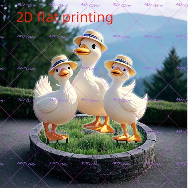 E-shop 2D Flachdruck, 2D Flacher Druck im Bohème-Stil Ewiger Liebe Enten-Garten-Dekorationsstake - Langlebiger Kunststoff für Außen-/Innengebrauch mit
