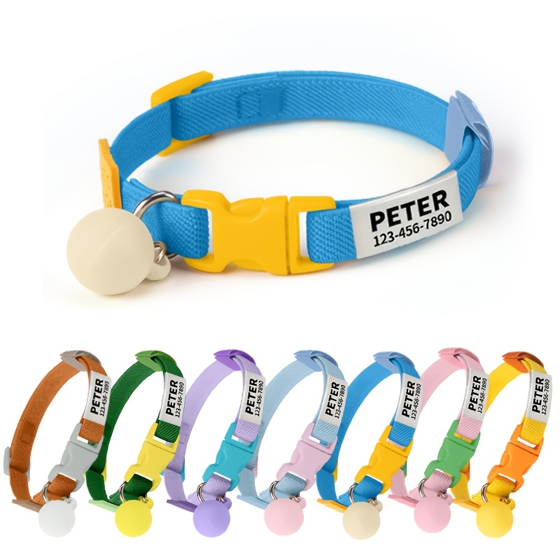TEMU Personalized Adjustable Cat Elastic Collar - Breakaway Pet Necklace For Puppies, Custom Name, Phone, Address - Essential Accessory With Tag For