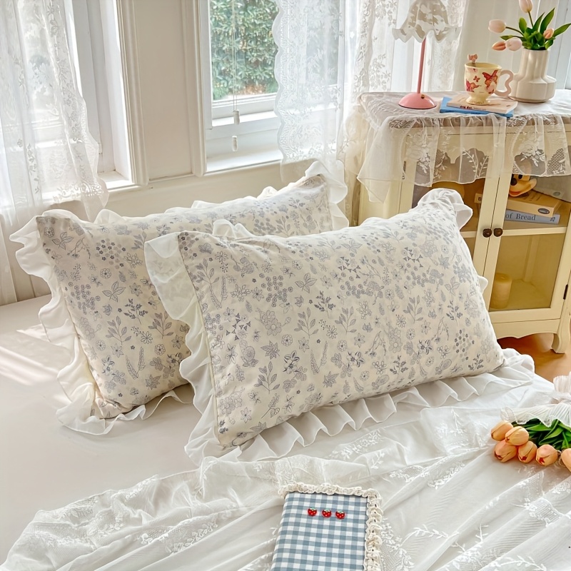 2pcs Double-Layer Yarn Lace Pillowcases Without Inserts, Plant and Flower  Print Suitable for Bedroom Decorative Pillowcase Soft and