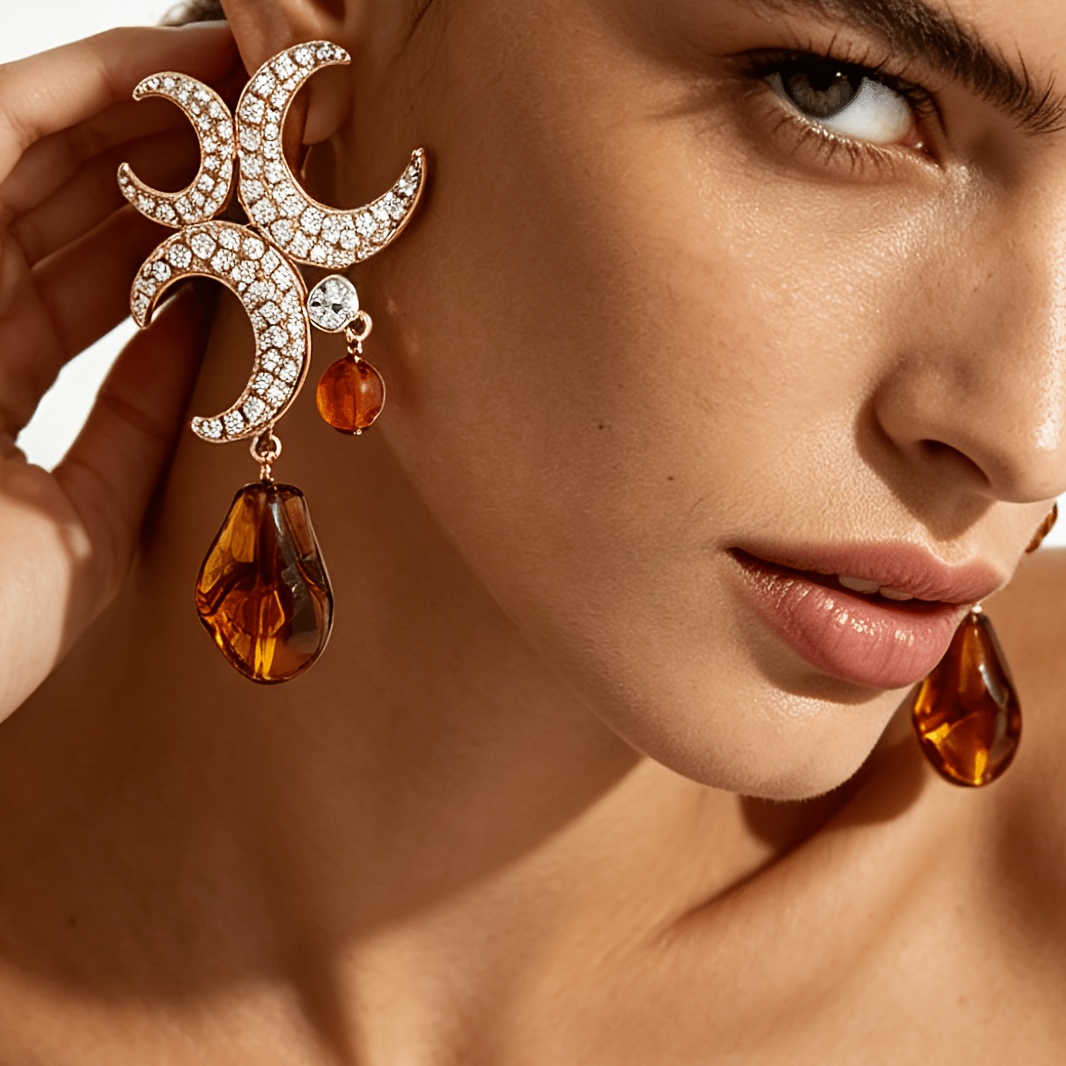 Women's Rhinestone Imitation Moon Shape Patchwork Earrings