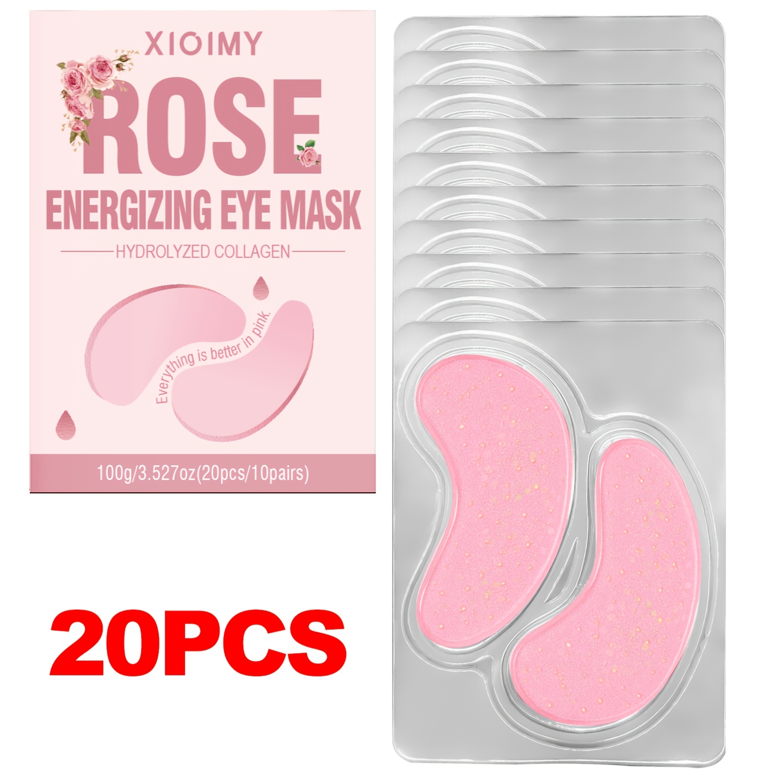 Image of A Set Of 20 Rose And Collagen Eye Masks That , Tighten, And Enhance The Brightness Of The Skin Around , A Protective Barrier For A More And Elastic , Helping To Eliminate Dullness And