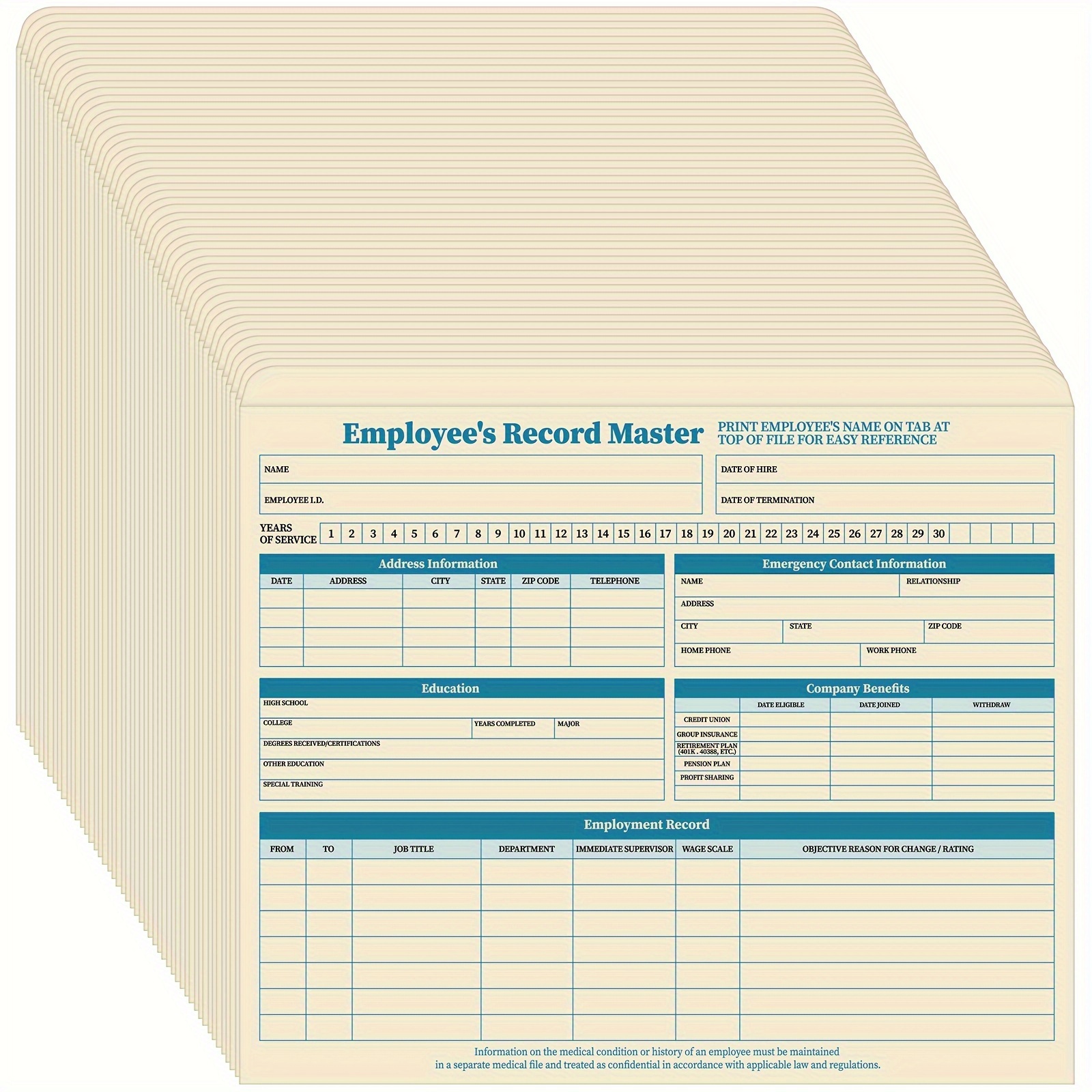 

50 Pcs Employee File Folders, 9.5 X 11.75 Inches Employee Personnel File Folders No Expansion Employee Record File Jacket Manager Supplies Hr And Employee Management