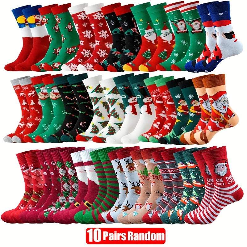 TEMU 5/10 Pairs Of Holiday Christmas Middle Tube Socks - Unisex Holiday Socks With Santa Claus, Snowflakes, Reindeer, Soft And Comfortable Casual -