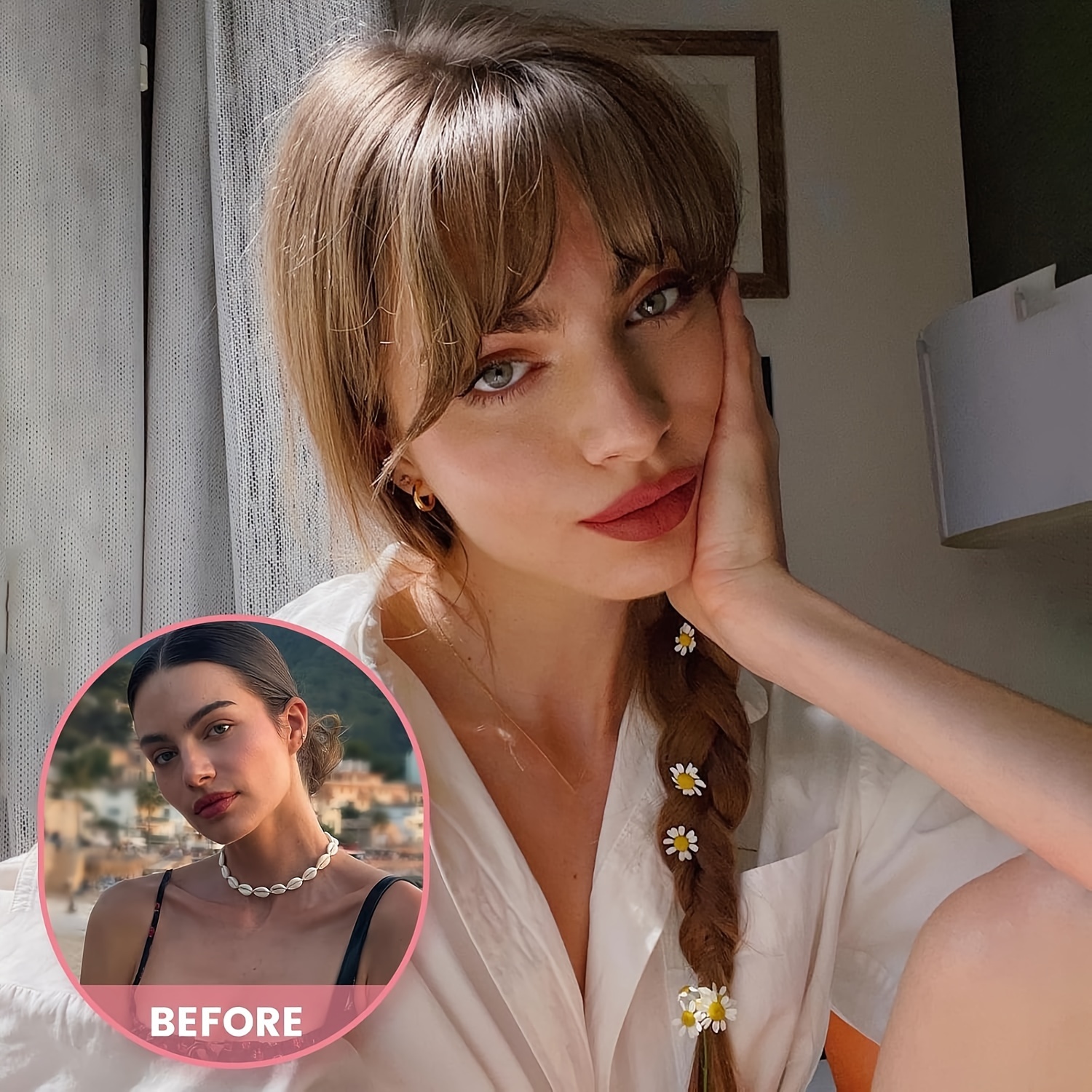 3  in bangs hair extensions for women straight hair topper for thinning hair hair loss natural look easy application versatile styling options secure clips for asian women natural   details 6