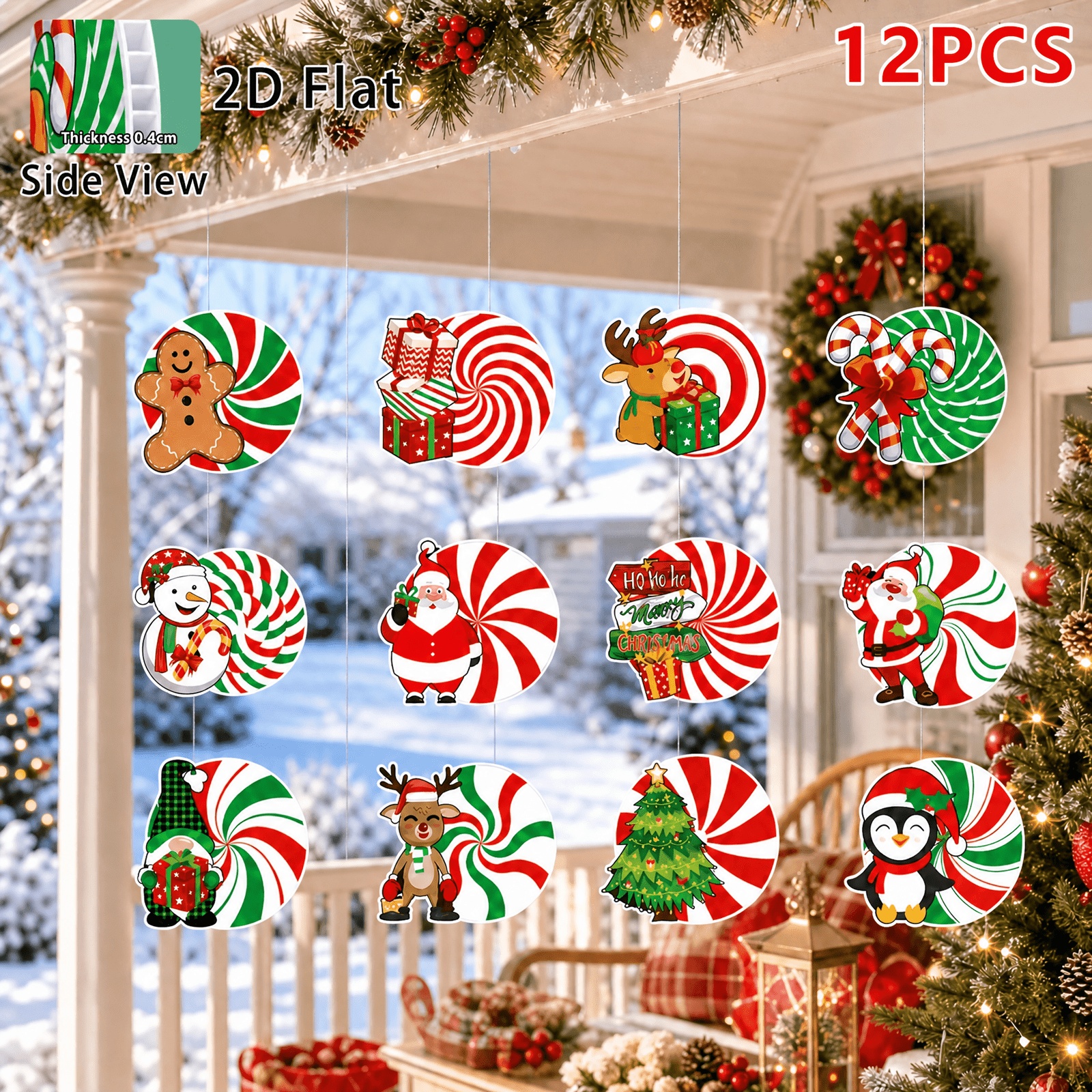 TEMU 2d Flat, 12pcs Christmas Decorations Outdoor Christmas Hanging Ornaments Large Yard Lawn Signs Round Double Sided Porch Ornaments For Xmas Party