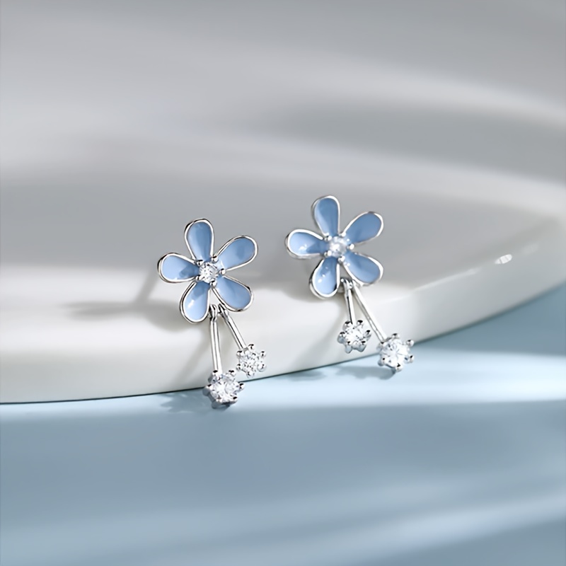 TEMU Un Par de Aretes de Margaritas Azules Dulces, Sencillos y Elegantes con un de Lujo. Aretes de Aleación de Calidad, Perfectos como Regalo para