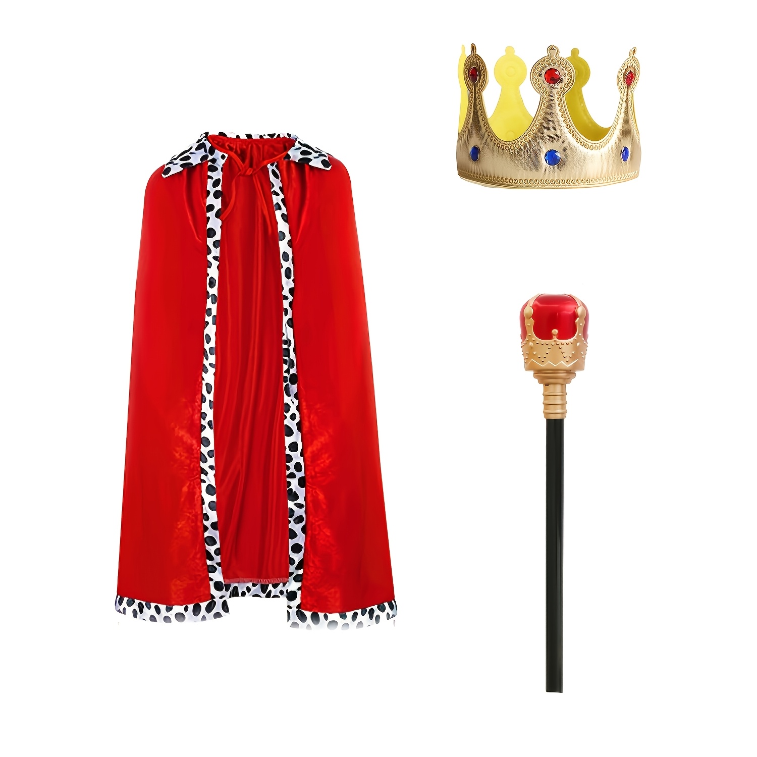 3pcs King' Costume Set - Three-piece Party Outfit With Red Cape, Scepter And Additions, Durable, Perfect For