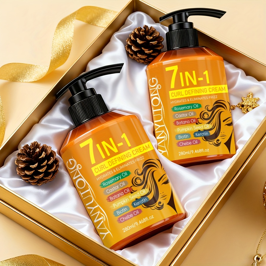 TEMU 2pcs [upgraded] 7-in-1 Hair Styling Cream 280ml*2, With Rosemary Oil, Castor Oil, Batana Oil, Pumpkin Seed Oil, Biotin, Keratin & Oil. Moisturizes, For Natural & Long-lasting ., Perfect For Hair