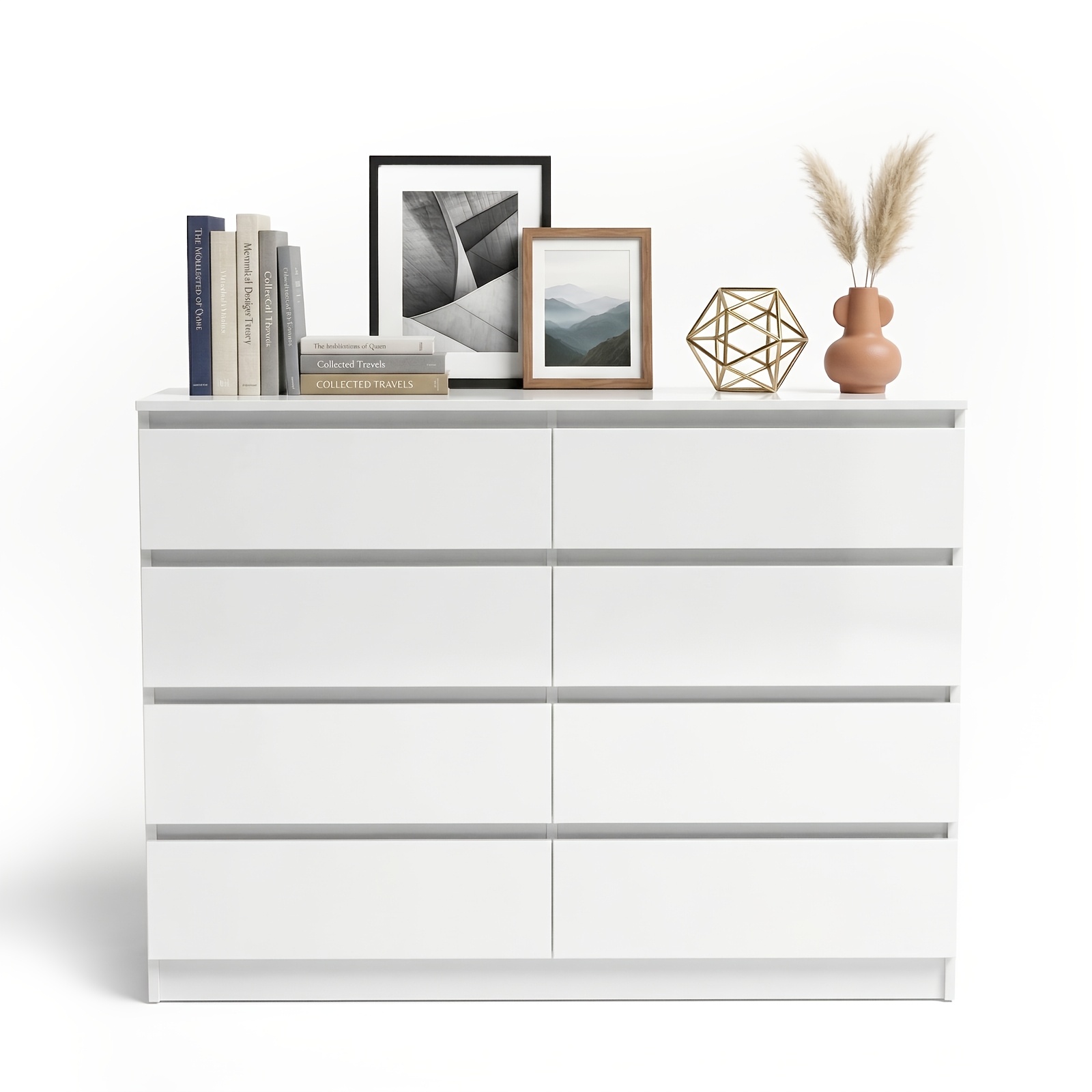 Msutree High Gloss Sideboard Featuring 8 Drawers, A Contemporary Storage Unit Suitable For Living Rooms, Bedrooms, Or , A Chest Of Drawers Storage Capacity, In White/black