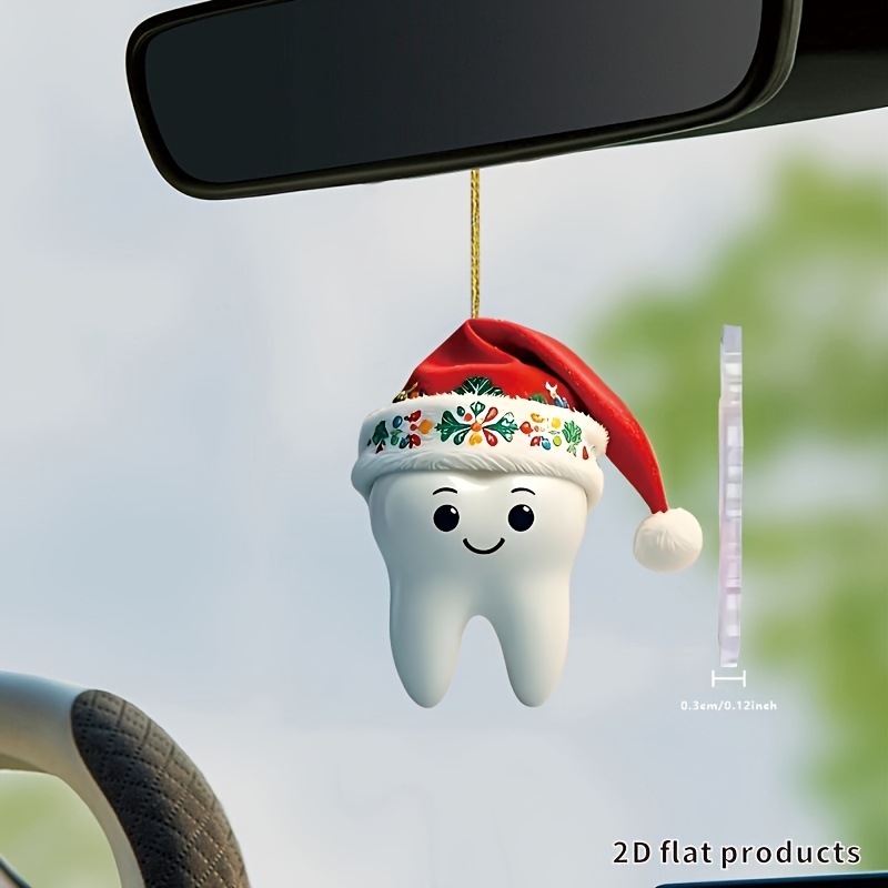 TEMU 2D Platte Kerstmuts Glimlachende Tanden Acryl Decoratie Ornament