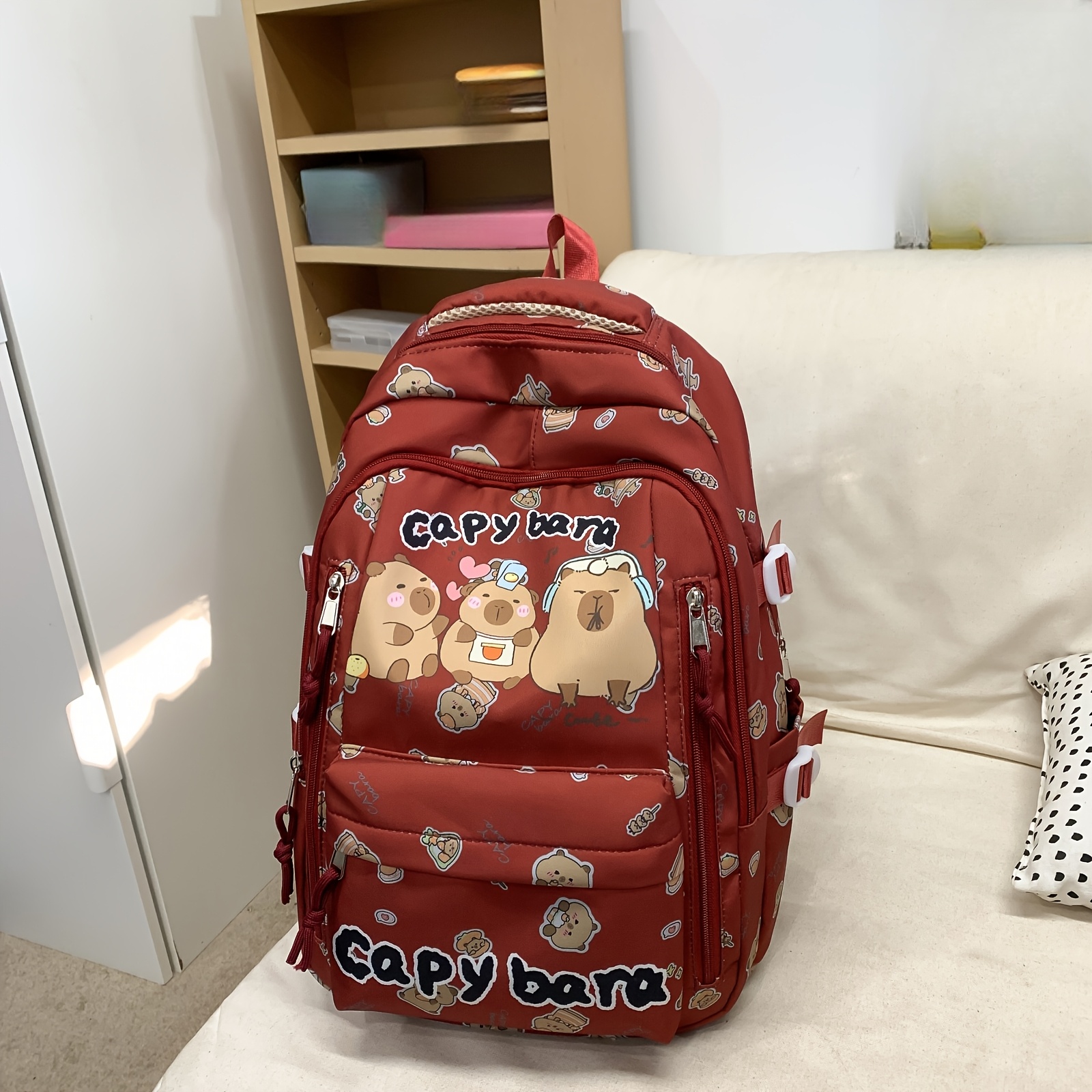 1pc cute capybara backpack stylish durable nylon school bag  display picture 3