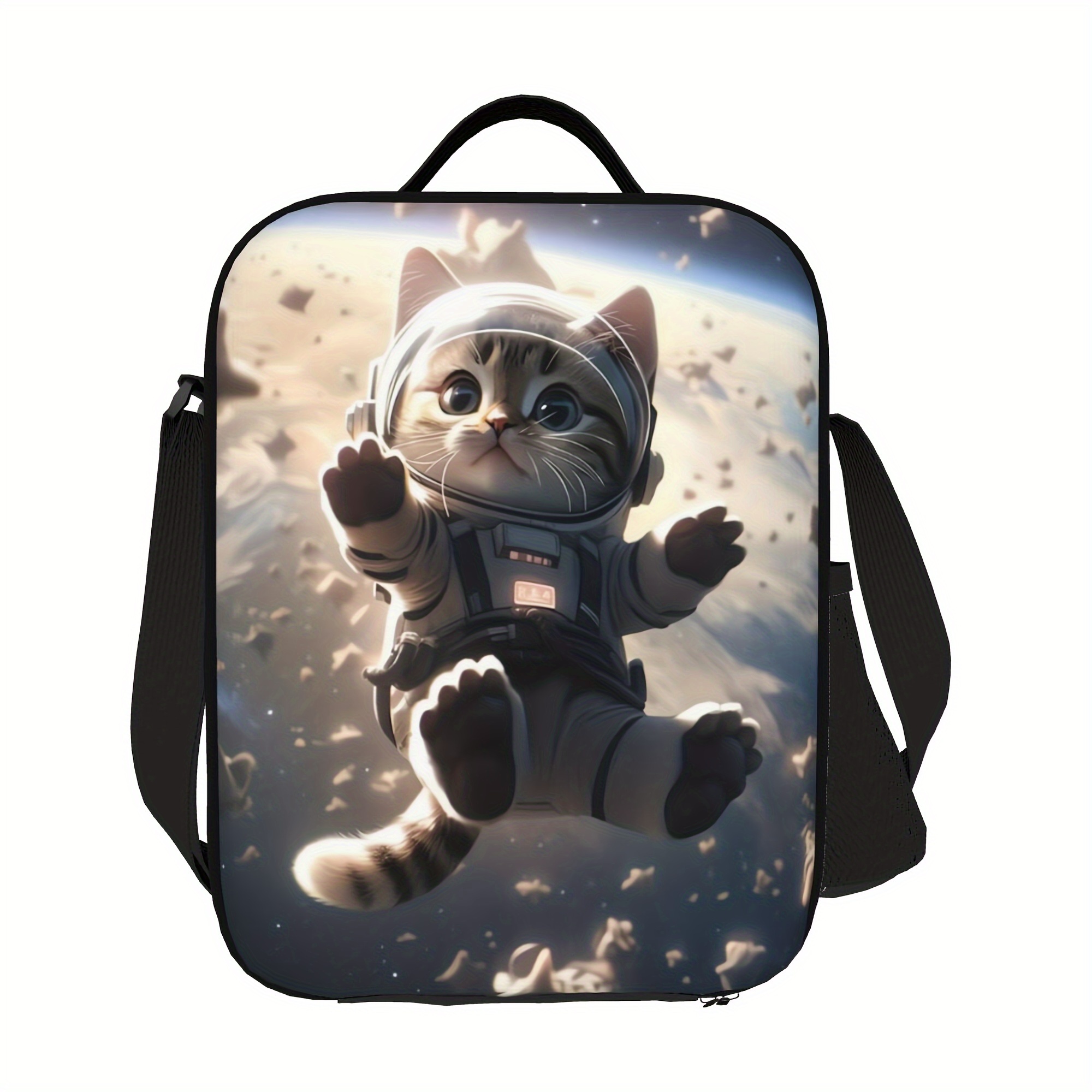 

1pc, Cat Astronaut Pattern Reusable Refrigerated Bag, Portable Insulated Bag, Lunch Box Storage Bag, Suitable For Outdoor Camping, Picnic, Beach, Office, Schools & Cafeterias