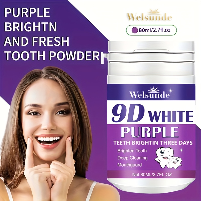 Welsunde 9D White Purple Tooth Powder - Deep Cleaning, Mint Flavor Probiotics, Refreshing Breath, Brighter Teeth Every Day, Home & Travel Use, Travel Tooth Care | Mint Flavor Powder | Deep Cleaning Powder