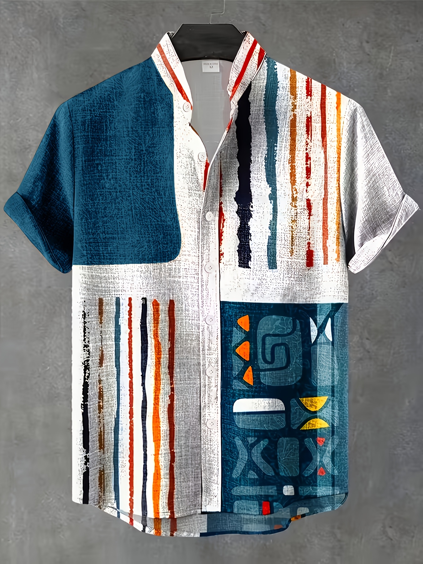 Men'S Vintage Shirt - Featuring a Collared Button Front, Suitable for Both Formal And Casual Occasions. Perfect for Summer Vacations And Casual Outfits - Easy to Care For, Machine Washable, Versatile Piece with Geometric Pattern Design