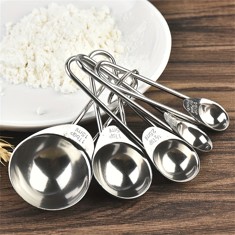 

Set, Stainless Steel Measuring Spoon Set With Fixed Ring For Dry Or Liquid Ingredients, Ideal For Baking And Cooking, Kitchen Utensils Fits Most Spice Jars - Durable Material