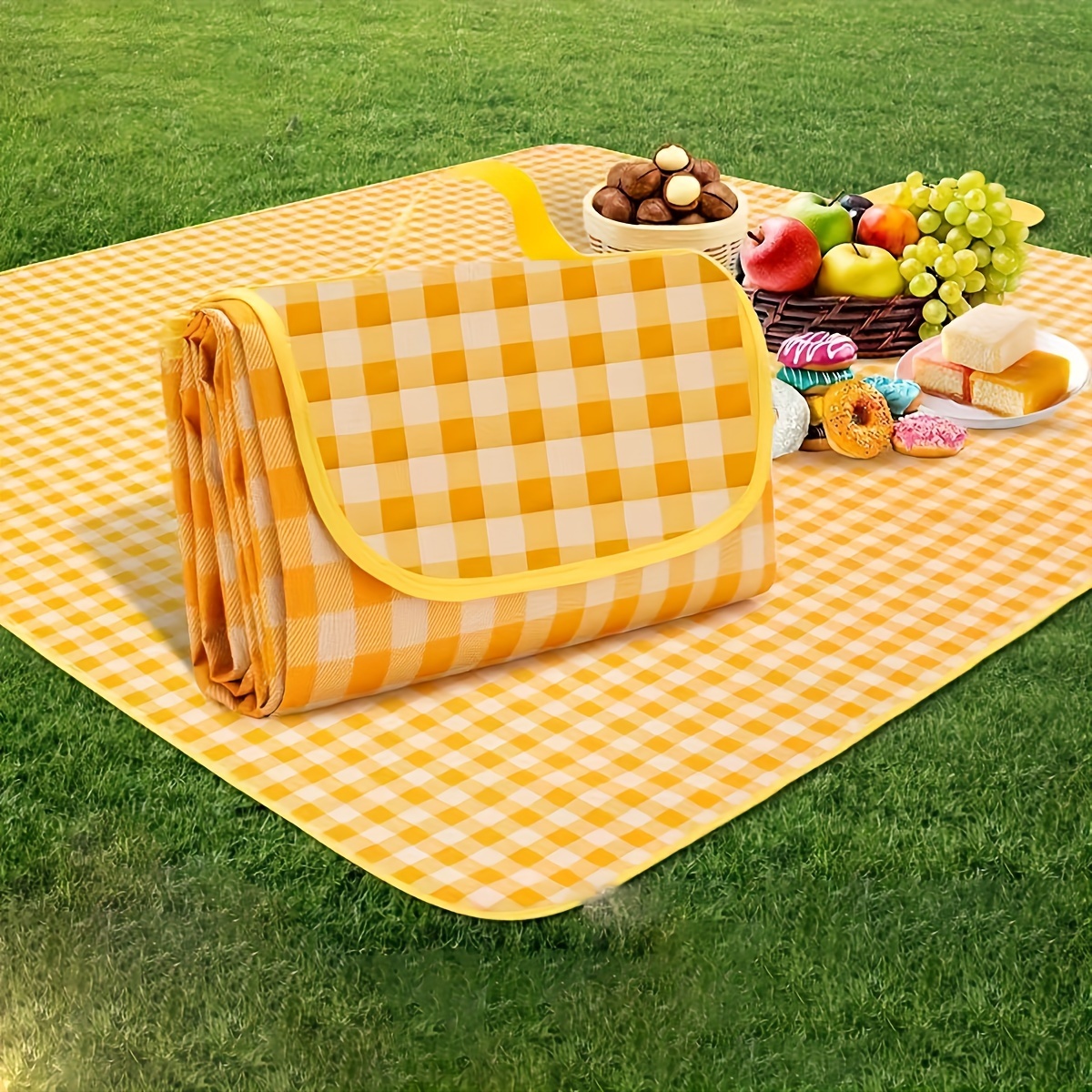 

Outdoor Picnic Blanket - Machine Washable, Stain Resistant, Braided Weave, Polyester Backing, Moisture-proof Tent Floor Mat For Beach, Camping, And Spring Trips