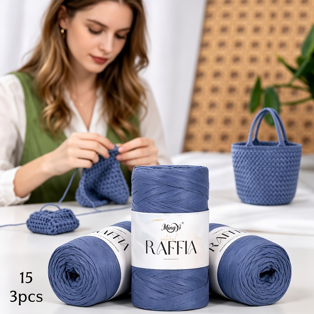 TEMU Lot de 3, Fil de d'été et de papier, Chapeau de paille à tricoter, Coussin, Ligne de sac au crochet, Respirant et léger, Options multicolores,