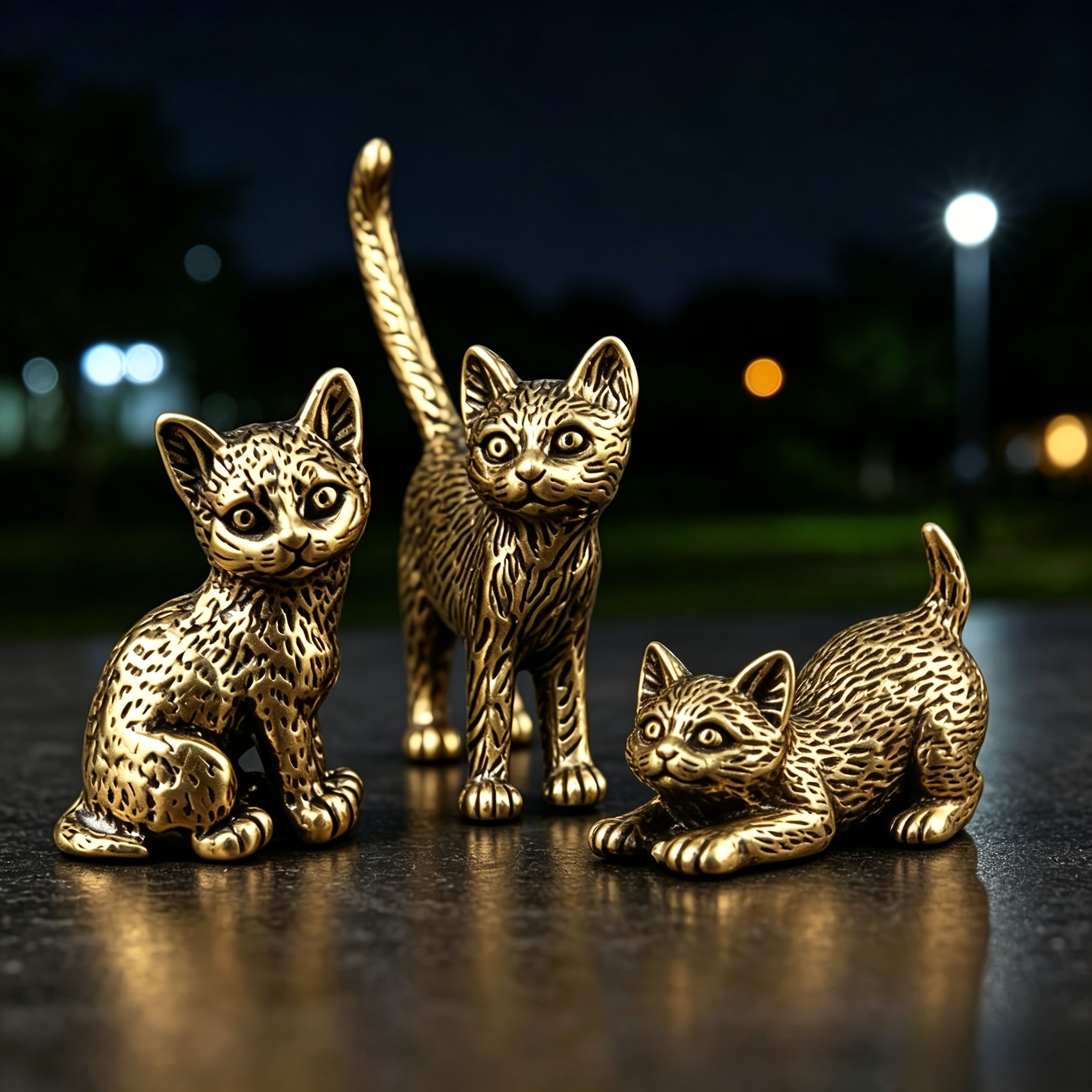 TEMU 向けブラス製 猫の置物フィギュア 歩く姿・座る姿・立つ姿 - 愛らしい猫型の精巧な装飾品 卓上デコレーション 自宅・オフィス用 同僚へのクリスマスギフト ハロウィン・感謝祭・に最適なズフィギュア