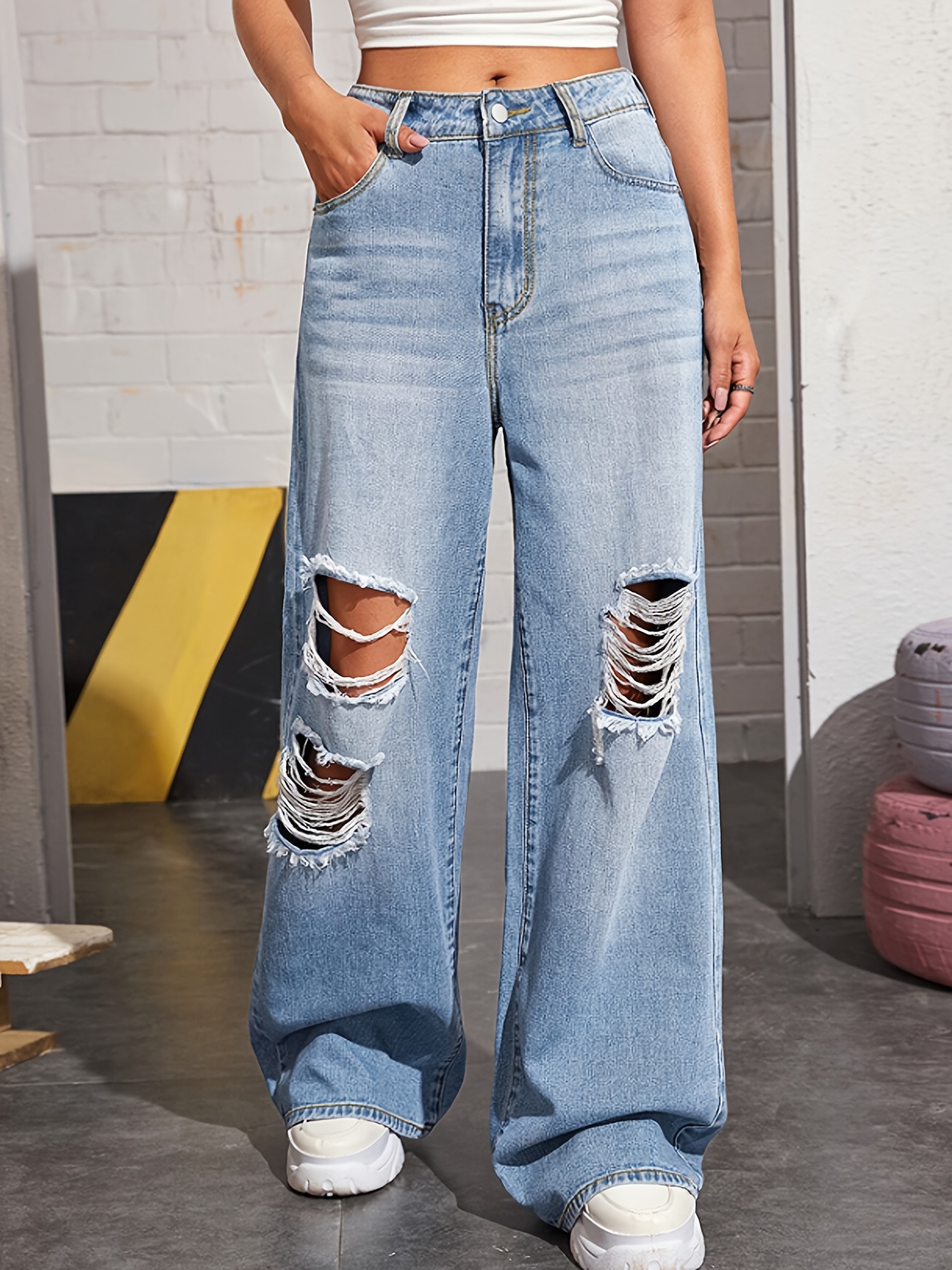 Ropa Pantalones Mom Bershka Pantalones Anchos Y Rotos Mujer