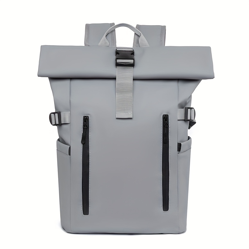 Unisex Travel Backpack, Lightweight Roll-top Design with Anti-theft Zipper, Fashionable Premium Fabric, Black and Gray
