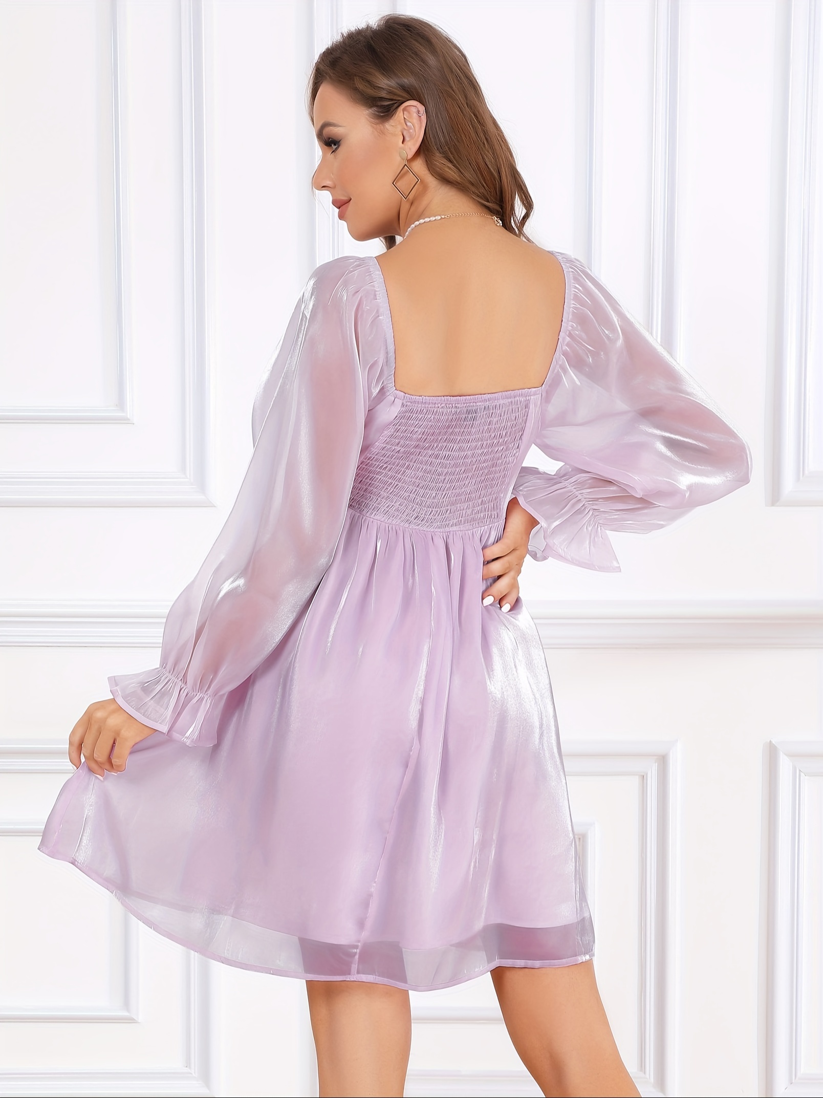 elegant babydoll dress Babydoll Dress with Collar, Cotton Preppy Dress, Dark Academia Style Dress, Flared Skirt Dress, Elegant Long Sleeve Dress for Women